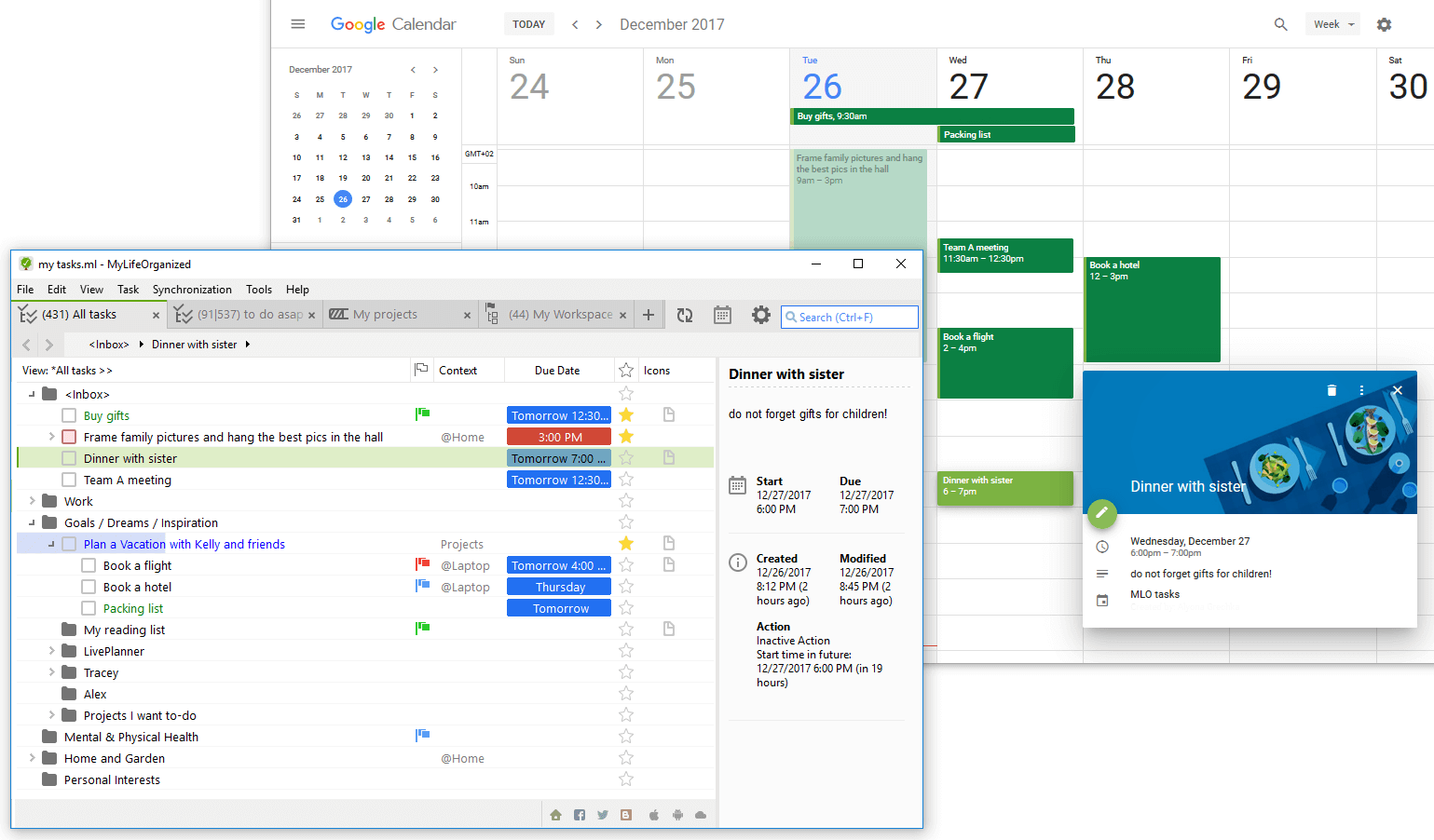 MyLifeOrganized 5 Sync with Google Calendar